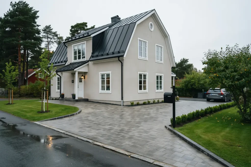 anl ggning av uppfart med marksten och kantsten i vagnh rad trosa